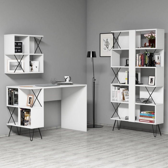 Hanah Home Extra 2 - Mesa de estudio y estantería Blanco y negro